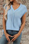 casual slight stretch 6 colors solid color knitted short-sleeved sweater_Black_Pink_Dark Green_Sky Blue