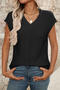 casual slight stretch 6 colors solid color knitted short-sleeved sweater_Black