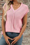 casual slight stretch 6 colors solid color knitted short-sleeved sweater_Black_Pink