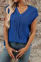 casual slight stretch 6 colors solid color knitted short-sleeved sweater_Black_Pink_Dark Green_Sky Blue_Blue