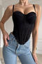 sexy slight stretch boned sling crop vest_Black