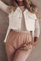 casual slight stretch 3 colors lapel sleeveless jacket_Black_White