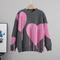 casual slight stretch contrast color heart tassel knitted loose sweater_Black_Dark Gray