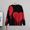 casual slight stretch contrast color heart tassel knitted loose sweater_Black
