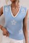 casual slight stretch 4 colors knitted floral pattern vest_Black_Pink_Light Green_Sky Blue