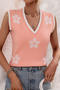 casual slight stretch 4 colors knitted floral pattern vest_Black_Pink