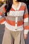 casual slight stretch contrast color knit v-neck cardigan sweater_Orange