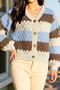 casual slight stretch contrast color knit v-neck cardigan sweater_Orange_Sky Blue