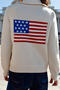 casual slight stretch knitted american flag loose cardigan_Gray_Dark Blue_Beige