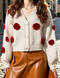 casual slight stretch three-dimensional flower decor knitted cardigan_Black_White_Beige