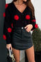 casual slight stretch three-dimensional flower decor knitted cardigan_Black