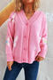 casual slight stretch loose hole bow decor knitted butterfly cardigan_Pink