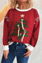 christmas tree pattern slight stretch tassel decor knitted sweater_Black_White_Red