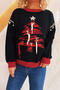 christmas tree pattern slight stretch tassel decor knitted sweater_Black