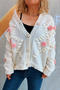 casual new 6 colors slight stretch 3d flower decor knitted cardigan_Black_White