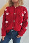 casual new 6 colors slight stretch 3d flower decor knitted cardigan_Black_White_Red