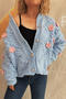casual new 6 colors slight stretch 3d flower decor knitted cardigan_Black_White_Red_Magenta_Sky Blue