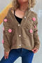 casual new 6 colors slight stretch 3d flower decor knitted cardigan_Black_White_Red_Magenta_Sky Blue_Brown