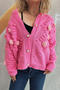 casual new 6 colors slight stretch 3d flower decor knitted cardigan_Black_White_Red_Magenta