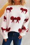 casual slight stretch 4 colors jacquard bow loose knitted sweater_Red