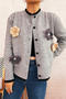 casual slight stretch flower decor single-breasted knitted cardigan_Gray