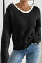 casual slight stretch 4 colors ribbed knit bow decor sweaters_Black