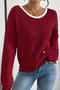 casual slight stretch 4 colors ribbed knit bow decor sweaters_Black_White_Rose Red