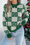 christmas casual stretch snowflake lattice jacquard knitted all-match sweater_Red_Green