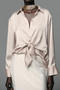 casual non-stretch lapel solid color lace-up blouses_Black_Champagne