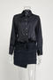 casual non-stretch lapel solid color lace-up blouses_Black
