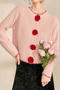 casual slight stretch ribbed knit contrast color flower decor sweaters_Pink