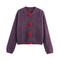casual slight stretch ribbed knit contrast color flower decor sweaters_Pink_Purple
