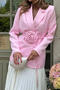 casual non-stretch 4 colors solid color with flower belt blazers_White_Pink