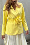 casual non-stretch 4 colors solid color with flower belt blazers_White_Pink_Yellow