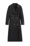 casual non-stretch denim suit collar with belt long jacket_Black
