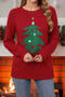 christmas stylish slight stretch christmas tree knitted all-match sweater_Black_Red