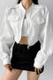casual non-stretch 4 colors crew neck zip-up jacket(size run small)_Black_White