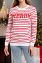 christmas stylish slight stretch stripe and letter knitted all-match sweater_Red