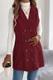 stylish slight stretch corduroy double-breasted all-match blazer vest(only vest)_Rose Red
