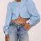 stylish non-stretch 3 colors long sleeve all-match crop blouse_Black_White_Sky Blue