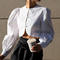 stylish non-stretch 3 colors long sleeve all-match crop blouse_Black_White