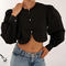stylish non-stretch 3 colors long sleeve all-match crop blouse_Black