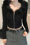 casual slight stretch fuzzy decor zip-up sweaters_Black