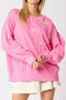 casual slight stretch solid color loose pearls bow decor sweatshirt_Gray_Pink