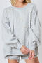 casual slight stretch solid color loose pearls bow decor sweatshirt_Gray