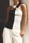 exquisite slight stretch contrast color ribbed knit tank top_Black