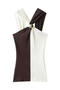 exquisite slight stretch contrast color ribbed knit tank top_Black_Brown