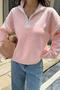 casual slight stretch color-block knitted zip-up loose all-match sweater_Dark Gray_Pink