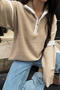 casual slight stretch color-block knitted zip-up loose all-match sweater_Dark Gray_Pink_Khaki 