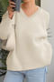 casual slight stretch knitted 4 colors v-neck long sleeve loose sweater_White